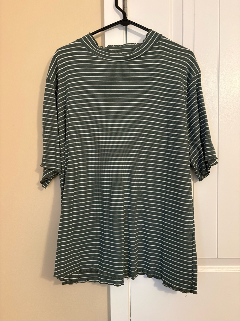 Boohoo Green and White Striped Short Sleeve Tee